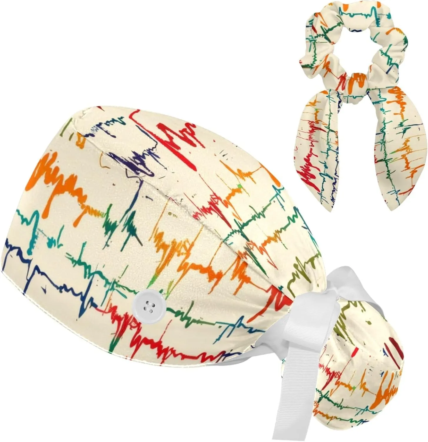 Women Working Cap with Buttons Bouffant Hat Autumn Leaves Nurse Scrub Caps Long Hair