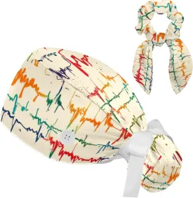 Women Working Cap with Buttons Bouffant Hat Autumn Leaves Nurse Scrub Caps Long Hair